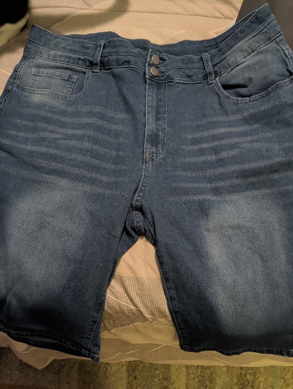 High-Rise Dark Blue Denim Bermuda Shorts